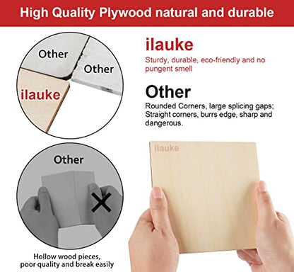 ilauke 5"x 5" Wooden Squares for Crafts, 50 Pcs Unfinished Wood Pieces Blank Balsa Wood Sheets for Crafts Wood Burning Painting Staining Wood