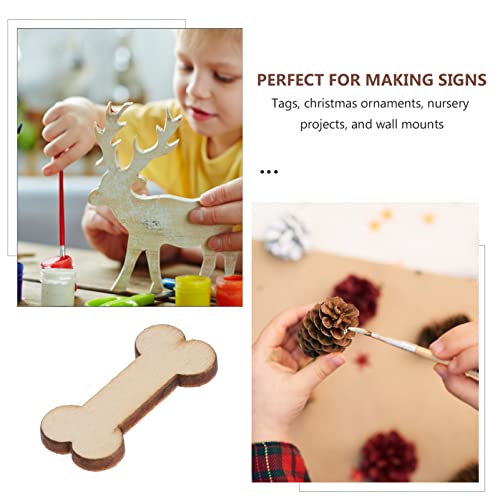 SEWACC Desk Decor Rustic Ornaments 50pcs Wooden Dog Bone Cutouts Unfinished Wood Dog Bone Slice Blank Bone Shaped Wood Ready to Paint Wood DIY Craft SEWACC