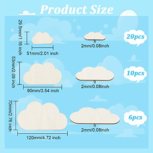 OLYCRAFT 36pcs 3 Sizes Unfinished Wood Slices Cloud Shape Wooden Pieces Unfinished Blank Slices Natural Wood Cutouts for DIY Project Painting Drawing OLYCRAFT