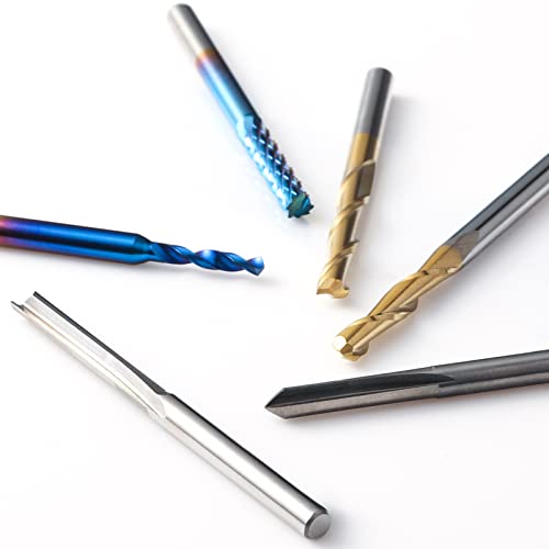 Genmitsu 50pcs Tungsten Carbide End Mill Router Bits, 1/8'' Shank CNC Bit Set Including 2-Flute Straight Bit, Flat Nose & Ball Nose End Mill, PCB Genmitsu