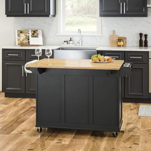 Homestyles Dolly Madison Kitchen Cart with Wood Top and Drop Leaf Breakfast Bar, Rolling Mobile Kitchen Island with Storage and Towel Rack, 54 Inch homestyles