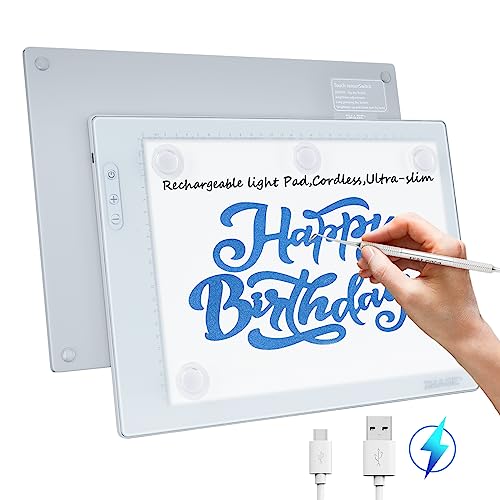 A4 LED Light Pad, IMAGE A4 Tracing Pad Rechargeable Magnetic Light Box, Cordless Ultra-Thin, Perfect for Vinyl Weeding Animation, Tattoo, Sketching IMAGE