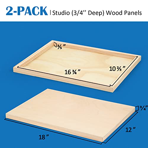 Falling in Art Unfinished Birch Wood Panels Kit for Painting, Wooden Canvas 2 Pack of 12x18 Studio 3/4" Deep, Cradle Boards for Pouring, Art, Crafts, Falling in Art