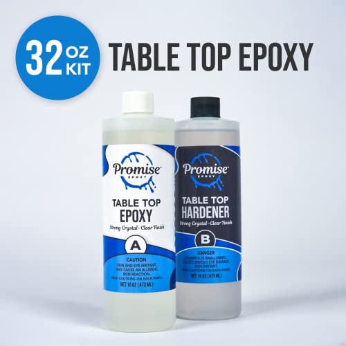 Promise Table Top Epoxy Resin That Self Levels, This is a 32 Ounce High Gloss (16oz Resin + 16oz Hardener) Kit with Mixing Sticks and Measuring Cups Pro Marine Supplies