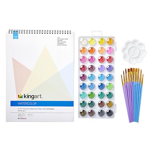 KINGART Studio Watercolor Painting Art Set - Paint, Brushes, Paper & Palette KINGART