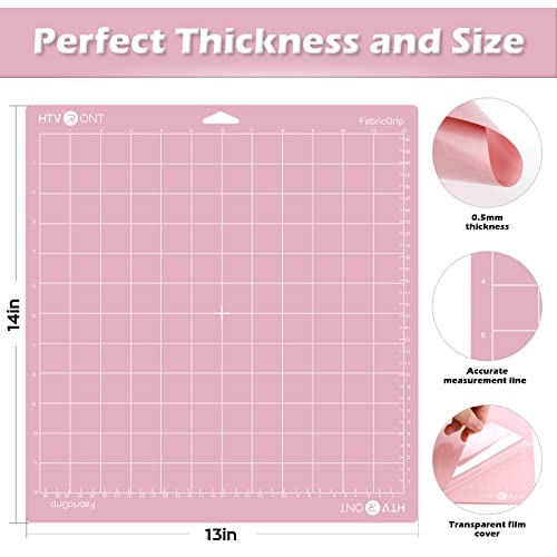 HTVRONT Fabric Grip Cutting Mats for Cricut, 2 Pack Cutting Mats 12x12 for Cricut Maker/Maker 3/Explore 3/Air/Air 2/One, Fabric Adhesive Sticky Pink HTVRONT