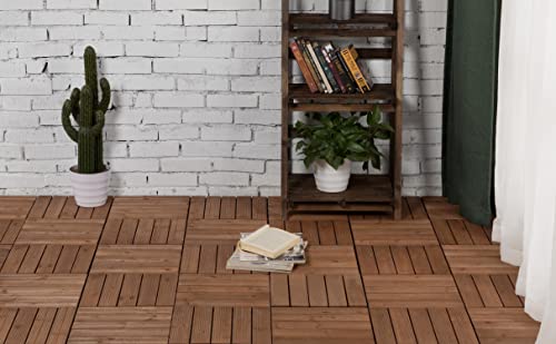 Yaheetech 55pcs Patio Deck Tiles Interlocking Wood Composite Deck Wooden Flooring Deck Tiles 12 x 12in Fir Wood Indoor&Outdoor, Brown Yaheetech