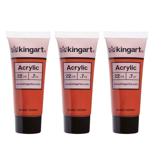 KINGART 500-136 PRO Artist Quality Burnt Sienna Acrylic Paint, 22ml (0.74oz) Tubes, 3 Pack - Set (66ml Total), Burnt Sienna KINGART