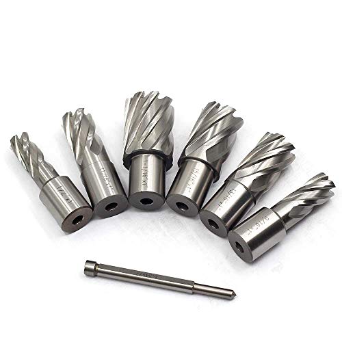 OSCARBIDE Annular Cutter Set 7 Pieces 3/4" Weldon Shank 1"Cutting Depth,1/2 to 1-1/16 inch Diameter,2 Flats Annular Cutters HSS Mag Drill Bits Kit OSCARBIDE
