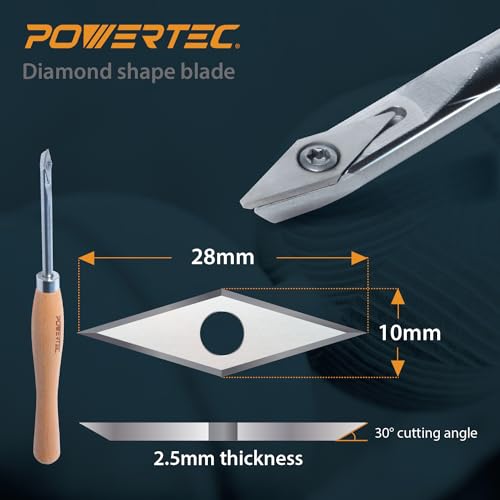 POWERTEC 71825 Carbide Tipped Woodturning Tool 3 Piece Set, Small/Medium Wood Lathe Turning Tools with Flat Edge Square, Round and Diamond, Wood POWERTEC