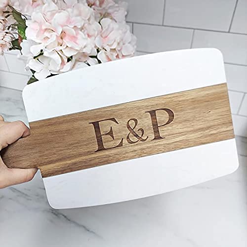 Cheese Board, Personalized Wood Marble Cutting Board, Initial Marble Cheese Board Charcuterie Boards, Engagement Gifts for Couples (Rectangular Wood The Paisley Box