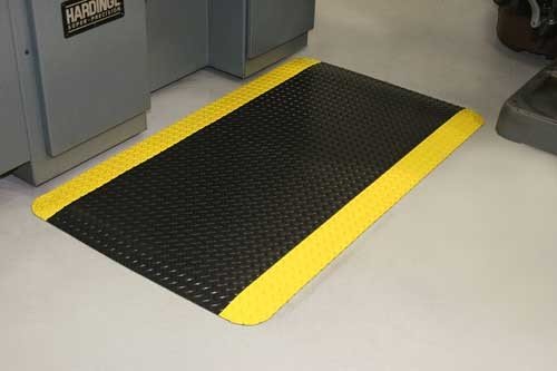Durable Corporation-442S Vinyl Heavy Duty Diamond-DEK Sponge Industrial Anti-Fatigue Floor Mat, 2' x 3', Black with Yellow Border Durable Corporation