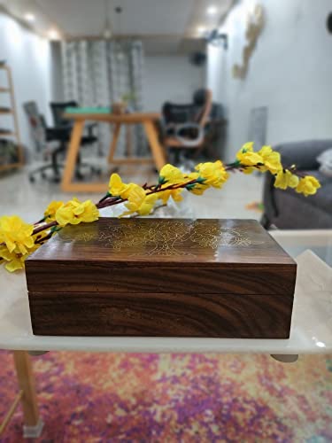 collectiblesBuy Handmade Wooden Box Hinged Lid Brown keepsake Unfinished Jewelry and DIY Crafts Storage Box for Women Jewel Organizer Golden Floral collectiblesBuy