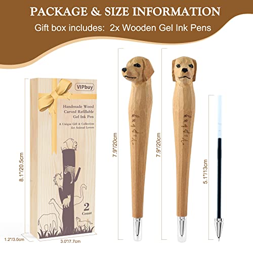 VIPbuy 2 Count 100% Handmade Wood Carved Gel Ink Pens -Novelty Refillable Writing Pens Office School Supplies Birthday Christmas Gift, Labrador VIPbuy