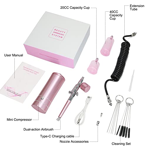 Airbrush Kit with Compressor, Auto Handheld Airbrush Gun with 0.3mm Tip, Rechargeable, Portable Air Brushes for Painting, Tattoo, Nail Art, Model Ykall