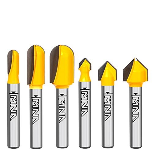 MNA 90 Degree V Groove and Round Nose Router Bit Set, 1/4 Inch Shank Signmaking Router Bits, 3D CNC Lettering & Engraving Router Bit Kit MNA