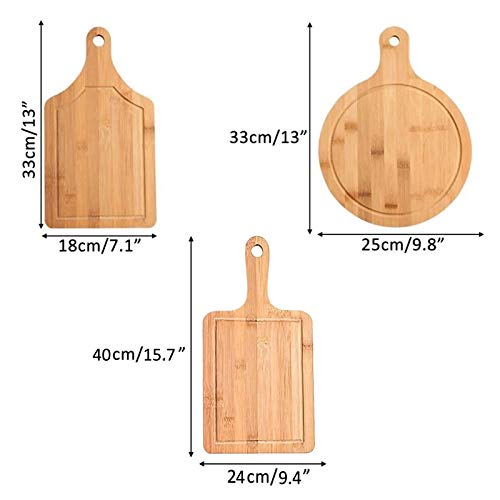 Guojanfon Bamboo Cutting Board Set 3PCS,Meat Chopping Boards,Pizza Peel Paddle with Handle for Homemade Baking Pizza Bread Cake Fruit Vegetables Guojanfon