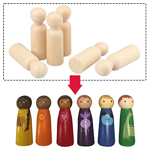 GNIEMCKIN Wooden Peg People, 3.5 Inch 60 Pieces, Peg Dolls Unfinished in Standardization Sizes, Perfect for DIY Art and Craft, Painting, Dollhouse GNIEMCKIN