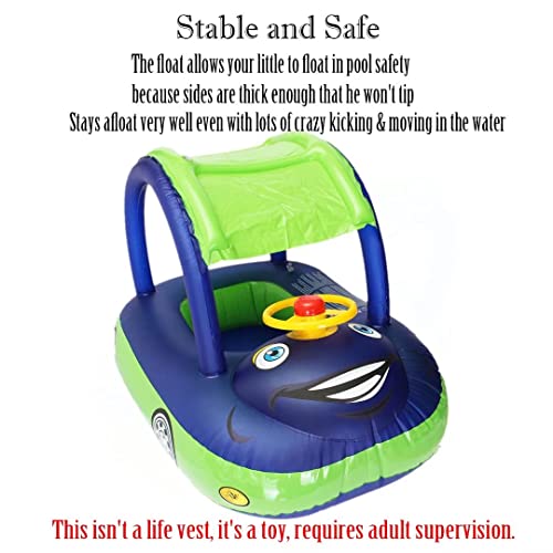 QIAONIUNIU Baby Pool Float with Canopy Summer Steering Wheel Sunshade Swim Ring Car Inflatable Toys Infants Float Seat Boat for Kids Toddlers QIAONIUNIU