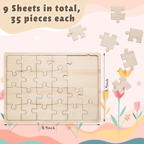 9 Sheets Unfinished Wood Puzzles Blank Puzzle Pieces Wooden Jigsaw Puzzles Freeform Things to Paint, Write and Draw On, Make Your Own Puzzle for Kids Deekin
