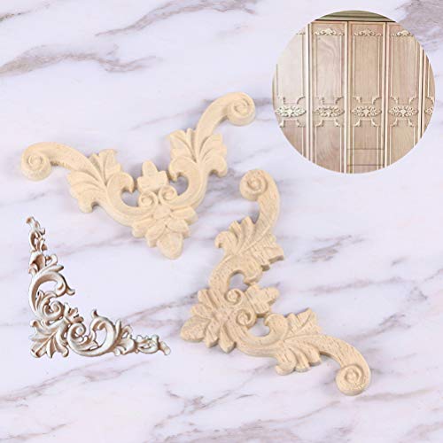 LIOOBO Home Decoration 4pcs Wood Carved Onlay Applique Unpainted Rose Flower Applique for DIY Craft Door Home Furniture Decoration 15cm Corner LIOOBO
