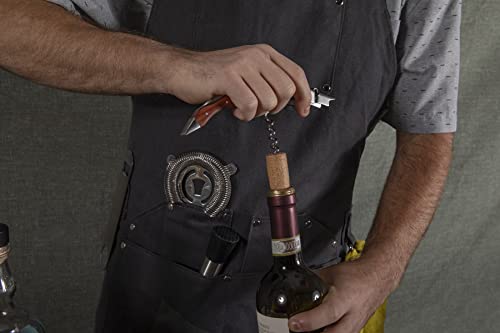 LEGACY - a Picnic Time brand Collins Mixologist Apron Waxed Canvas with Corkscrew and Bottle Opener, One Size, Gray with Black Accents PICNIC TIME