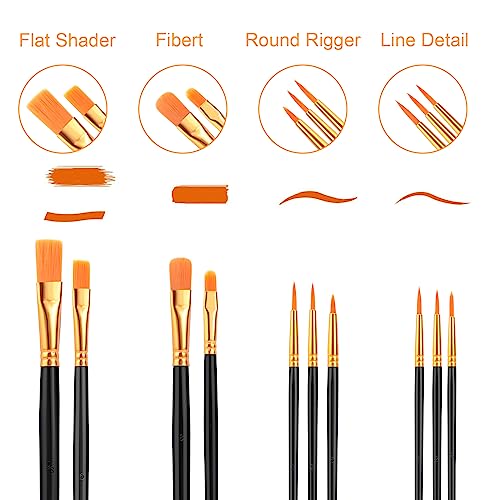 AROIC Acrylic Paint Brush Set, 2 Packs / 20 pcs Nylon Hair Brushes for All Purpose Oil Watercolor Painting Artist Professional Kits (Black) AROIC