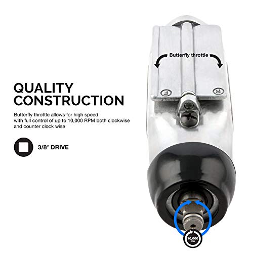 Neiko 30088A 3/8" Drive Butterfly Impact Wrench, 75 Foot/Pound High Power Outlet Air Wrench, 10,000 RPM Pneumatic Impact Wrench, 1/4” Air Inlet 3/8” NEIKO