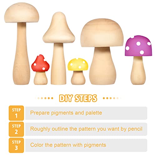 ARTIBETTER 6Pcs Wooden Mushroom Set Unfinished Mushrooms Unpainted Mushroom Figures for DIY Arts Crafts Projects ARTIBETTER