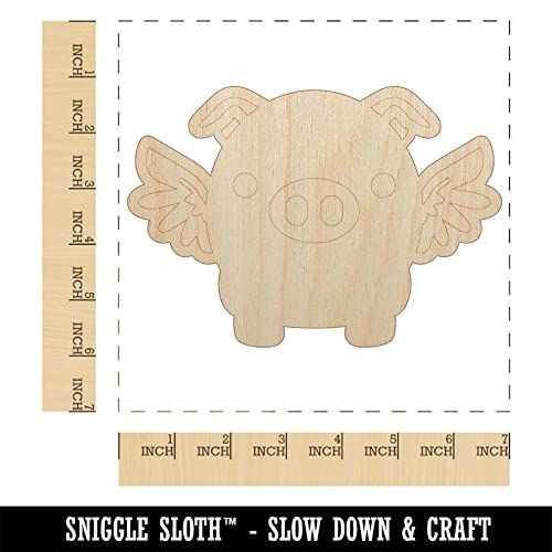 Cute Round Flying Winged Pig Unfinished Wood Shape Piece Cutout for DIY Craft Projects - 1/8 Inch Thick - 6.25 Inch Size Sniggle Sloth