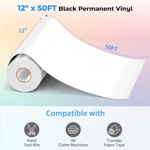 White Permanent Vinyl Roll Compatible with Cricut Silhouette, EPRCUT 12" x 50 FT Adhesive Vinyl for All Cutting Machine Cutters, Glossy Vinyl, EPRCUT