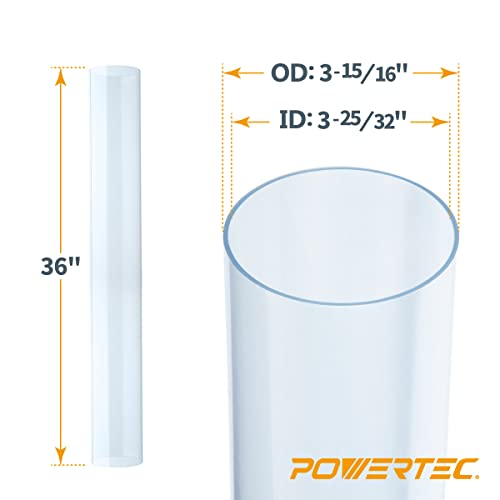 POWERTEC 70272V Clear PVC Pipe 4" x 36" Long, 1PK, Rigid Plastic Tubing for Dust Collection Hose & Fittings POWERTEC
