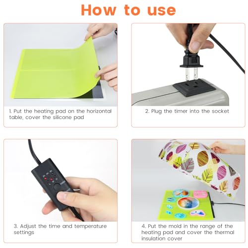 Epoxy Resin Heating Mat, Resin Curing Machine with Cover Timer, Quick Dry Tool Set Heater Coaster for Silicone Molds mCare