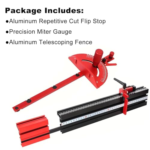 JCFANTS Precision Miter Gauge Table Saw Miter Gauge Extension Fence System with Repetitive Cut Flip Stop Telescoping Fence and Miter Track Stop for JCFANTS