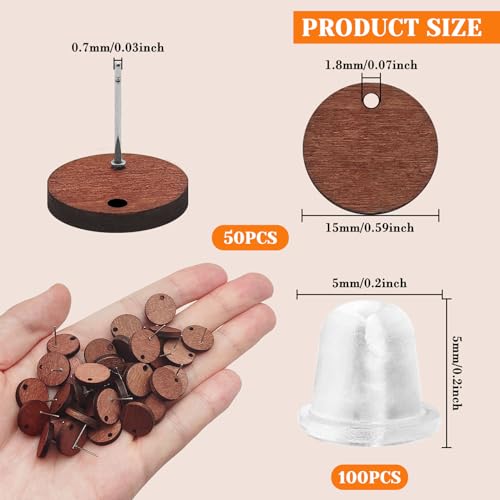 50pcs Wooden Stud Earrings Post for Jewelry Making,Wood Earring Posts with Loop Walnut Wood Stud Earring Blanks with 100pcs Plastic Ear Nuts for DIY Oubaka