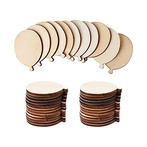 Creaides 50pcs Mini Balloon Wood DIY Crafts Cutouts Wooden Balloon Shaped Unfinished Wood Ornaments for DIY Projects Wedding Birthday Decorations Creaides