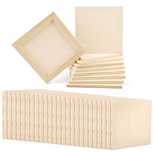 50pcs Unfinished Wood Canvas, 6x6 Inch Multipurpose Blank Wood Canvas Boards Pine Wood Panels Wood Canvases for Painting Drawing Craft DIY Art PEUTIER