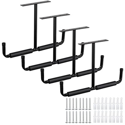 Overhead Garage Storage Hooks Rack Ceiling Mounted, Heavy Duty Utility Hooks Ladder Hangers for Pipe, Lumber, Fishing Rod and Ski Board | 4 Pack