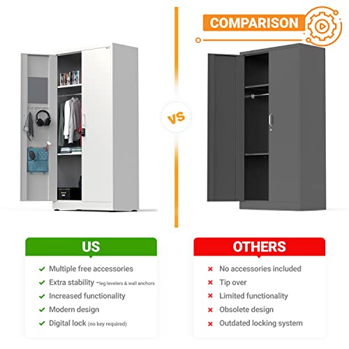 METALTIGER Office Metal Storage Cabinet Wardrobe - Metal Storage Locker with Locking Doors, Adjustable Shelf Height & Position, Removable Hanging METALTIGER