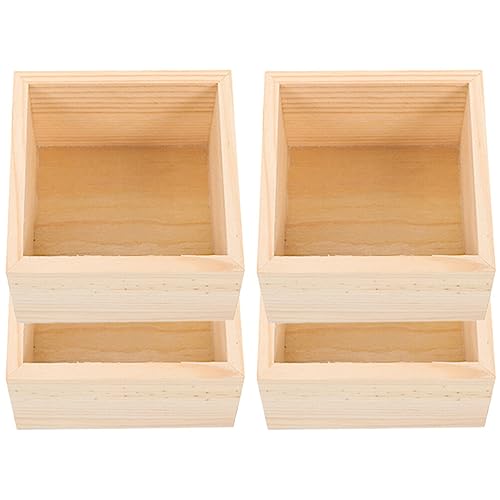 Yardwe 4Pcs Wooden Box, Unfinished Small Square Wooden Box, Rustic Wooden Box, Organizer Container for DIY Crafts, Collectibles, Succulents, Desktop Yardwe