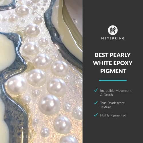 MEYSPRING White Pearl Mica Powder - 50g - White Resin Pigment - White Mica Powder for Epoxy Resin Art - White Epoxy Pigment and UV Resin Dye - Mica MEYSPRING