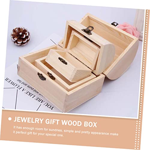TEHAUX 3pcs Boxes wooden box jewelry organizer tray unfinished wooden jewelry case craft storage strawberry decor DIY wooden wood gifts handmade TEHAUX