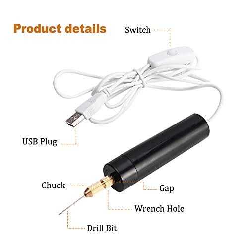 Mini Hand Drill for Arts and Crafts,Mini Electric Drill Set 0.7-1.2 mm Pin Vise Hand Drill with Drill Bits and Wrench DIY Jewelry Pendant Crafts CALIDAKA