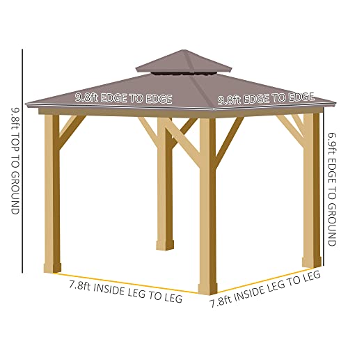 Outsunny 10' x 10' Hardtop Gazebo with Galvanized Steel Double Roof, Wooden Frame, Permanent Pavilion with Ceiling Light Hook, for Garden, Patio, Outsunny