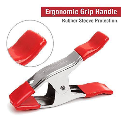 WORKPRO 8-pack Spring Clamps for Woodworking, 6-19/64 inch Large Steel Clamp Set, 2 inch Jaw opening, Nickel-plated, Heavy Duty Clips for Backdrops WORKPRO