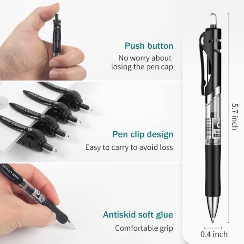 YPENSLZX 0.7mm Gel Pens, Black Ink, Retractable Rolling Ball Gel Pens, Writing Smoothly, Large Capacity, Suitable for Working or Studying, 12-Pack, YPENSLZX