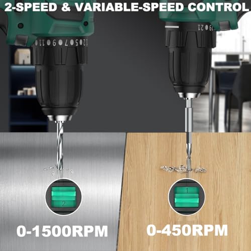 INSPIRITECH 20V Cordless Drill, Brushless Power Drill Set with 2 Batteries and Charger,3/8-Inch Chuck Electric Drill Driver,22 Torque INSPIRITECH