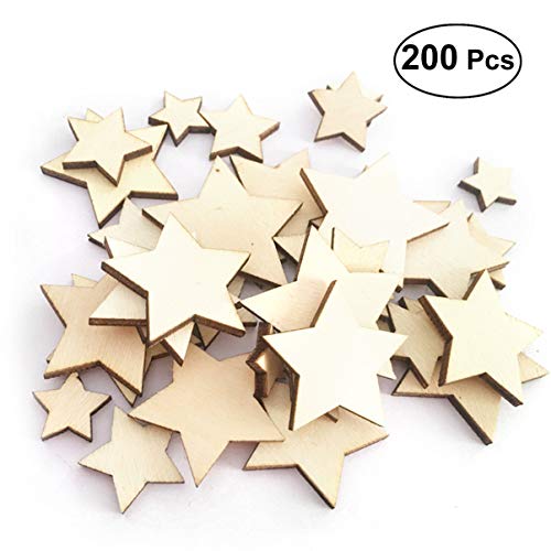 Sewroro 200pcs Wooden Stars Unfinished Wood Star Pieces Mini Unfinished Wood Craft Star Craft Wood for Making Wedding Crafts Sewroro