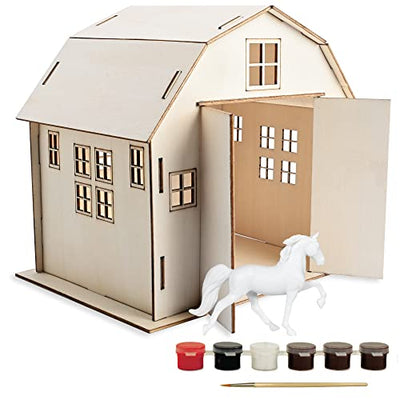 Breyer Horses Stablemates Paint Your Own Barn and Horse Set | 6 Paints Included | 1:32 Scale Horse | Barn 6.75" H x 5.25" W x 7.5" L Craft Set |