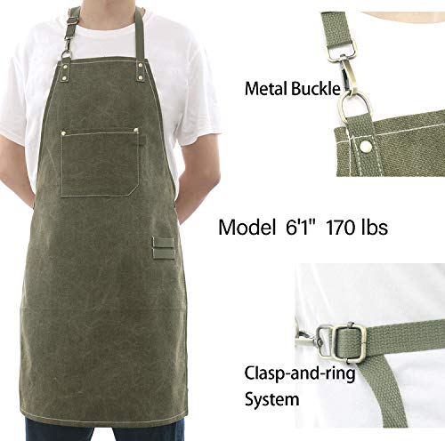 Tobyan No-Tie Canvas Apron Heavy-Duty 16OZ Work Apron with Front Pocket Extra Long Straps Adjustable M–XXL Tobyan